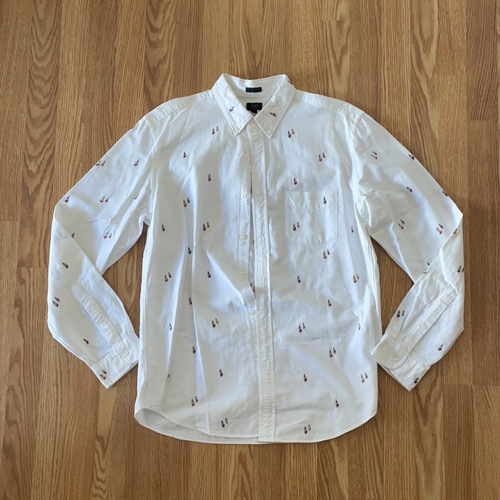 J Crew Sail Boat Embroidered Oxford Button Down Shirt size large L
